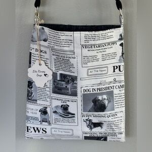 New Puppy Love Newsprint Lita Kinsey Crossbody Bag.